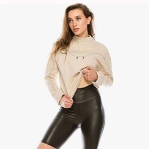 Faux Leather High-Waisted Mid Thigh Biker Bermuda Shorts Black and brown